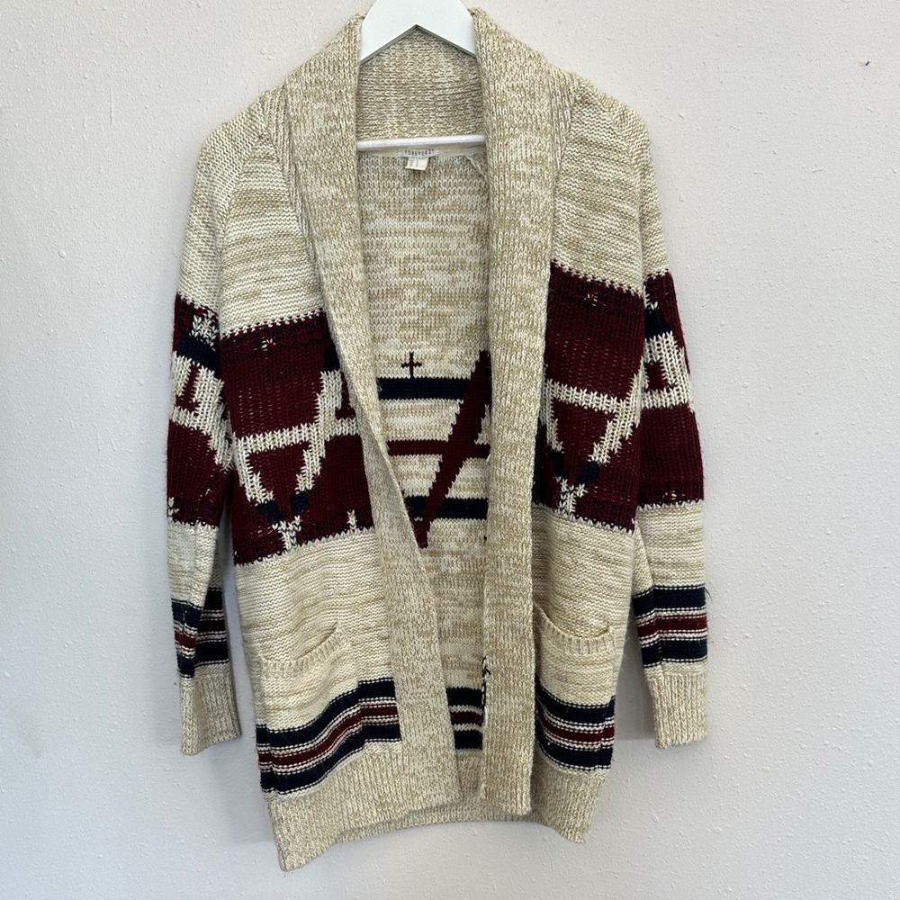 Knit cozy Beige and Burgundy scandi style Cardigan f21